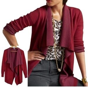Cabi Two-Tone Wine Red Waterfall Shawl Cwrdigan Cabi 3479 XS